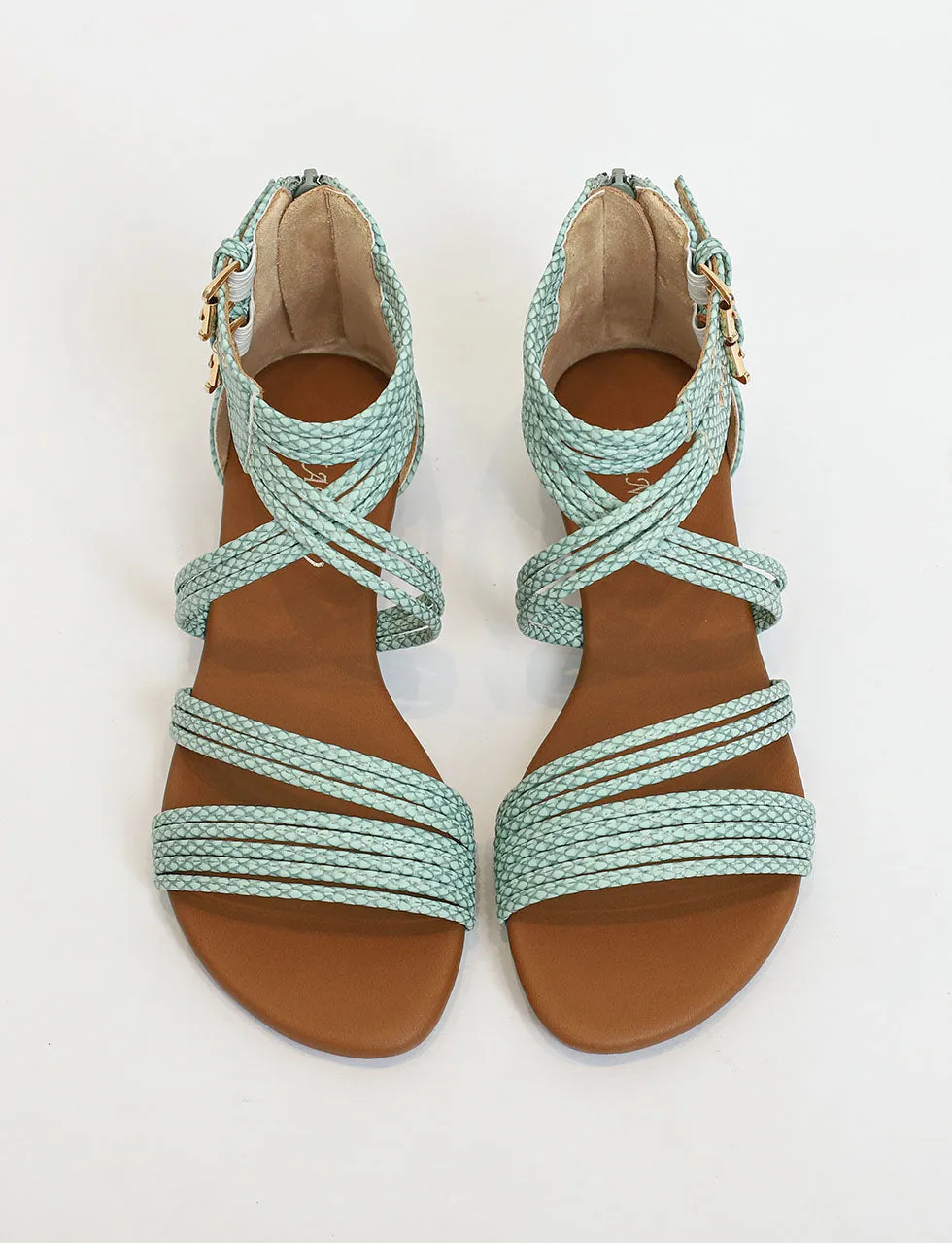 Green Front Strap Roman Sandals Boho Flat Sandals Boots for Women