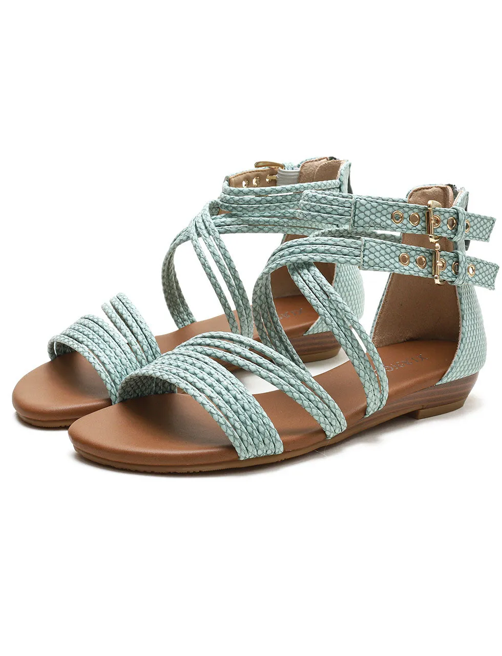 Green Front Strap Roman Sandals Boho Flat Sandals Boots for Women