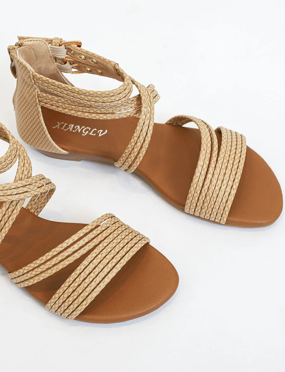 Green Front Strap Roman Sandals Boho Flat Sandals Boots for Women