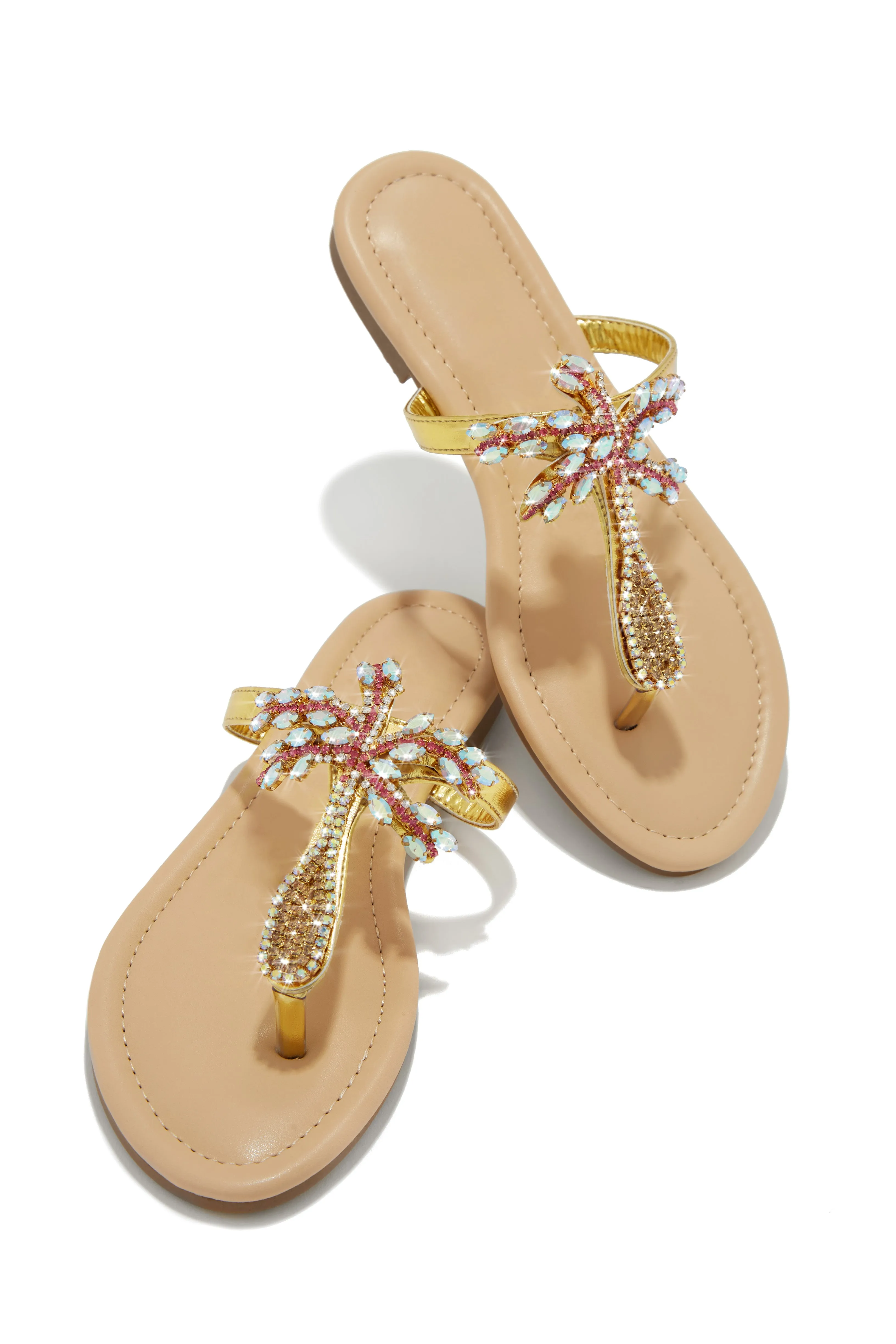 Hot Summer Nights Embellished Slip On Sandals - Green