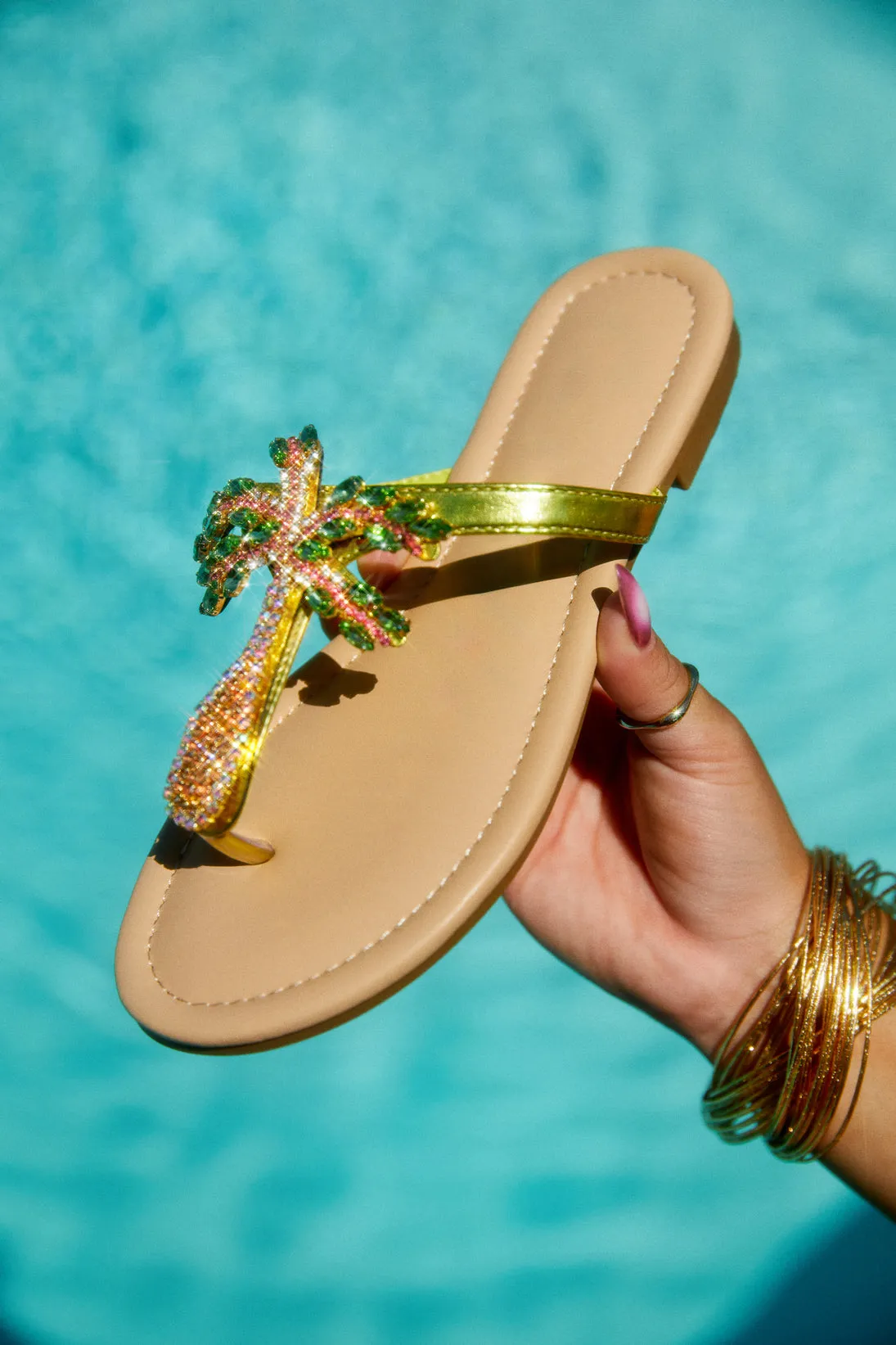 Hot Summer Nights Embellished Slip On Sandals - Green