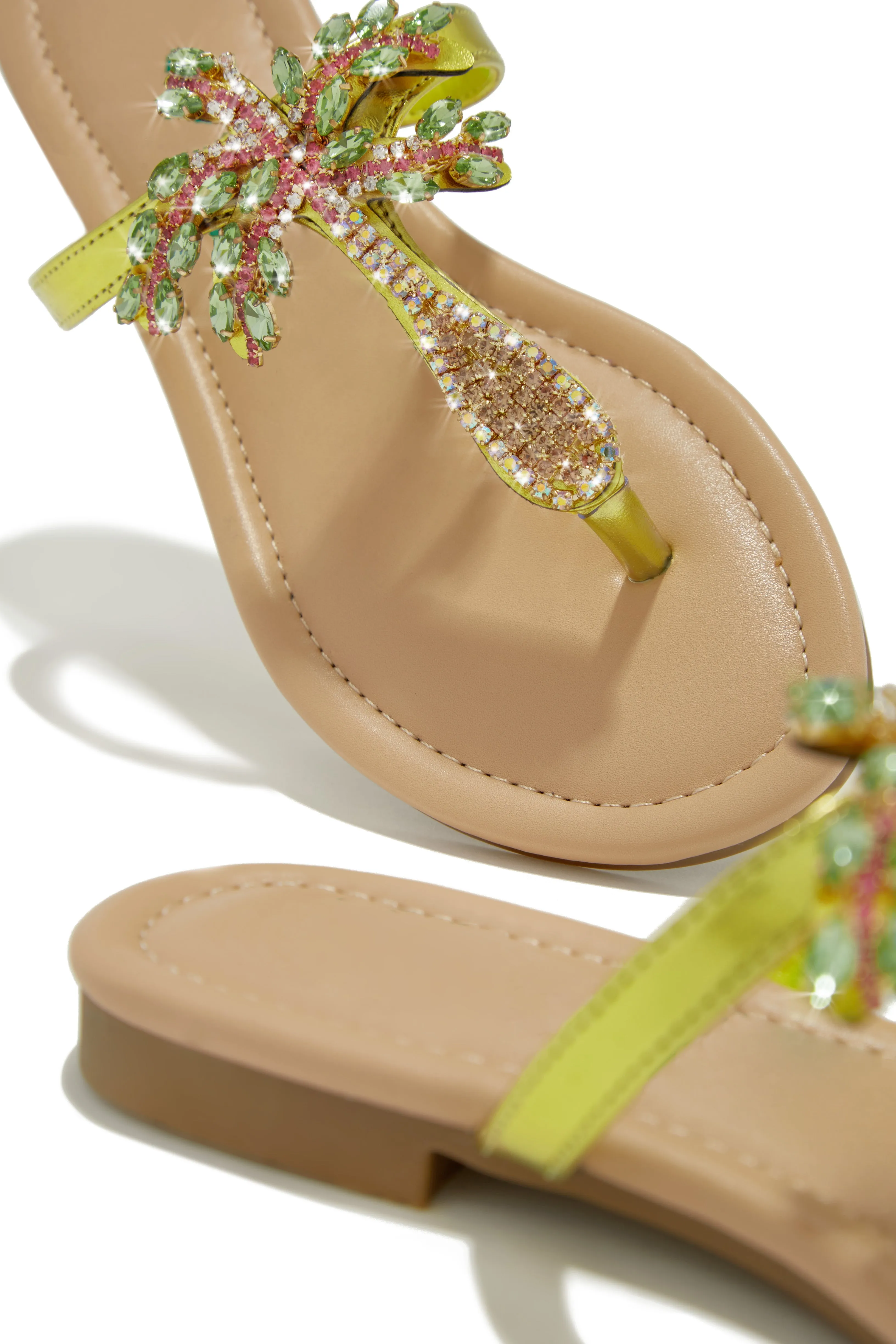 Hot Summer Nights Embellished Slip On Sandals - Green