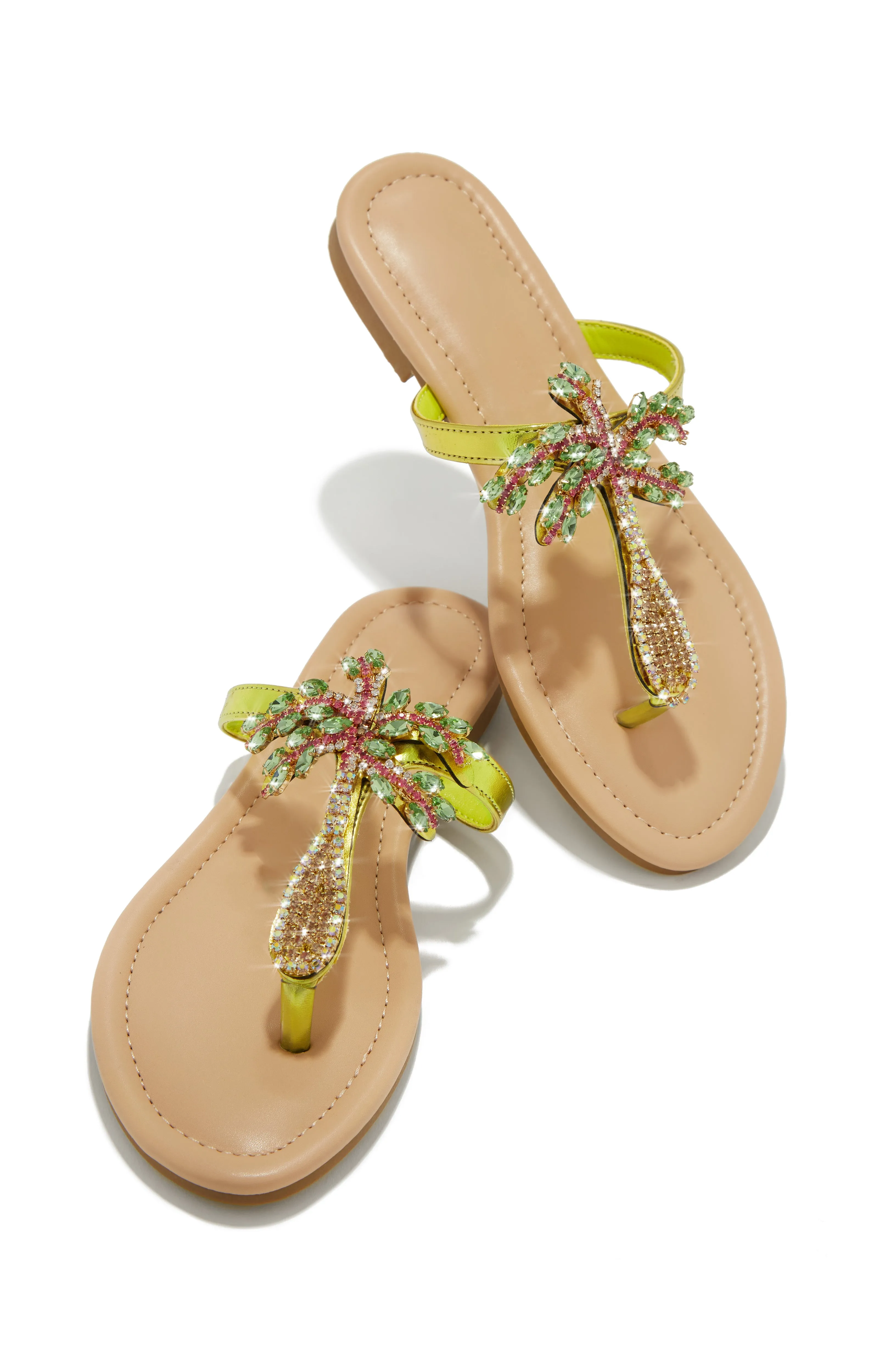 Hot Summer Nights Embellished Slip On Sandals - Green