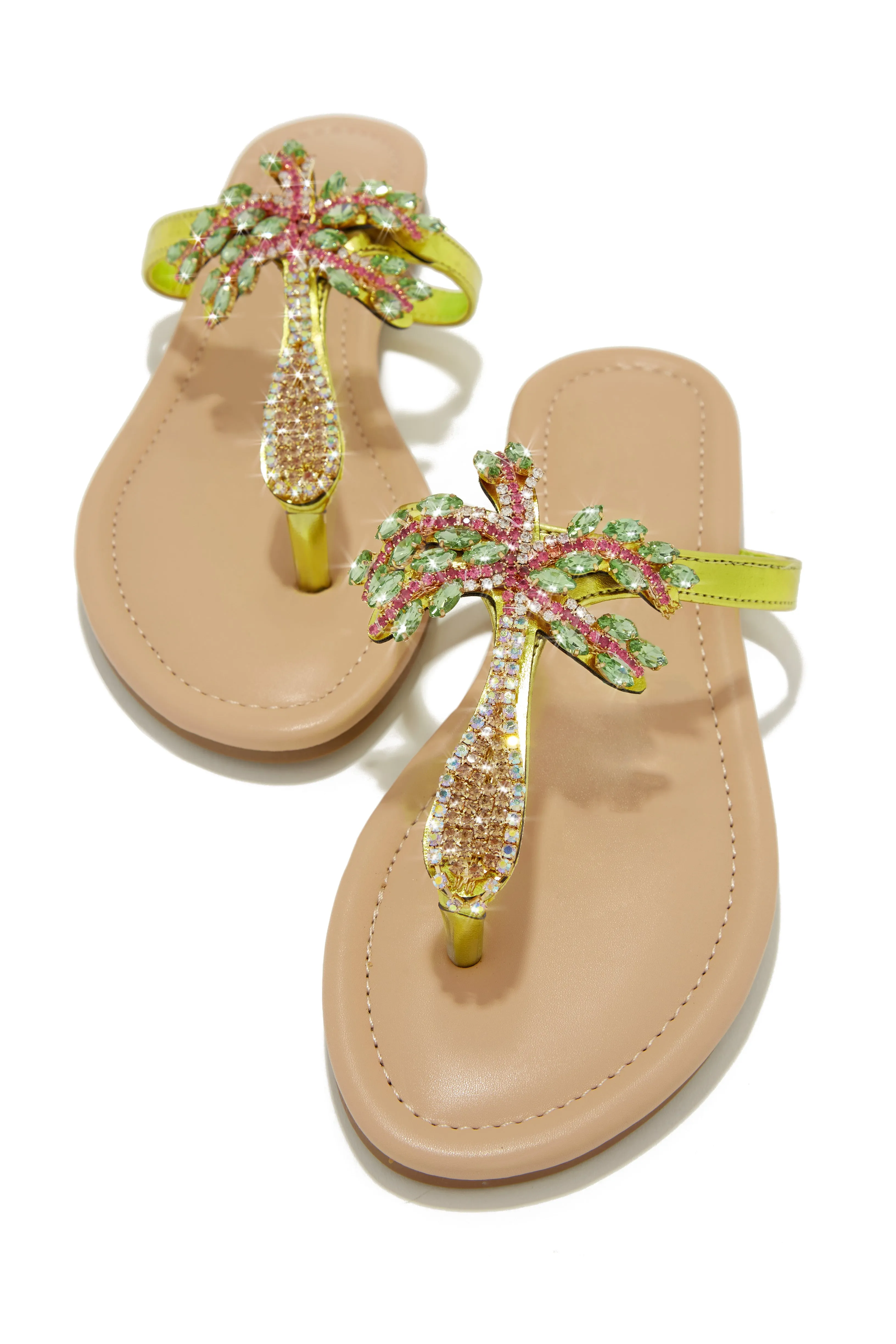 Hot Summer Nights Embellished Slip On Sandals - Green