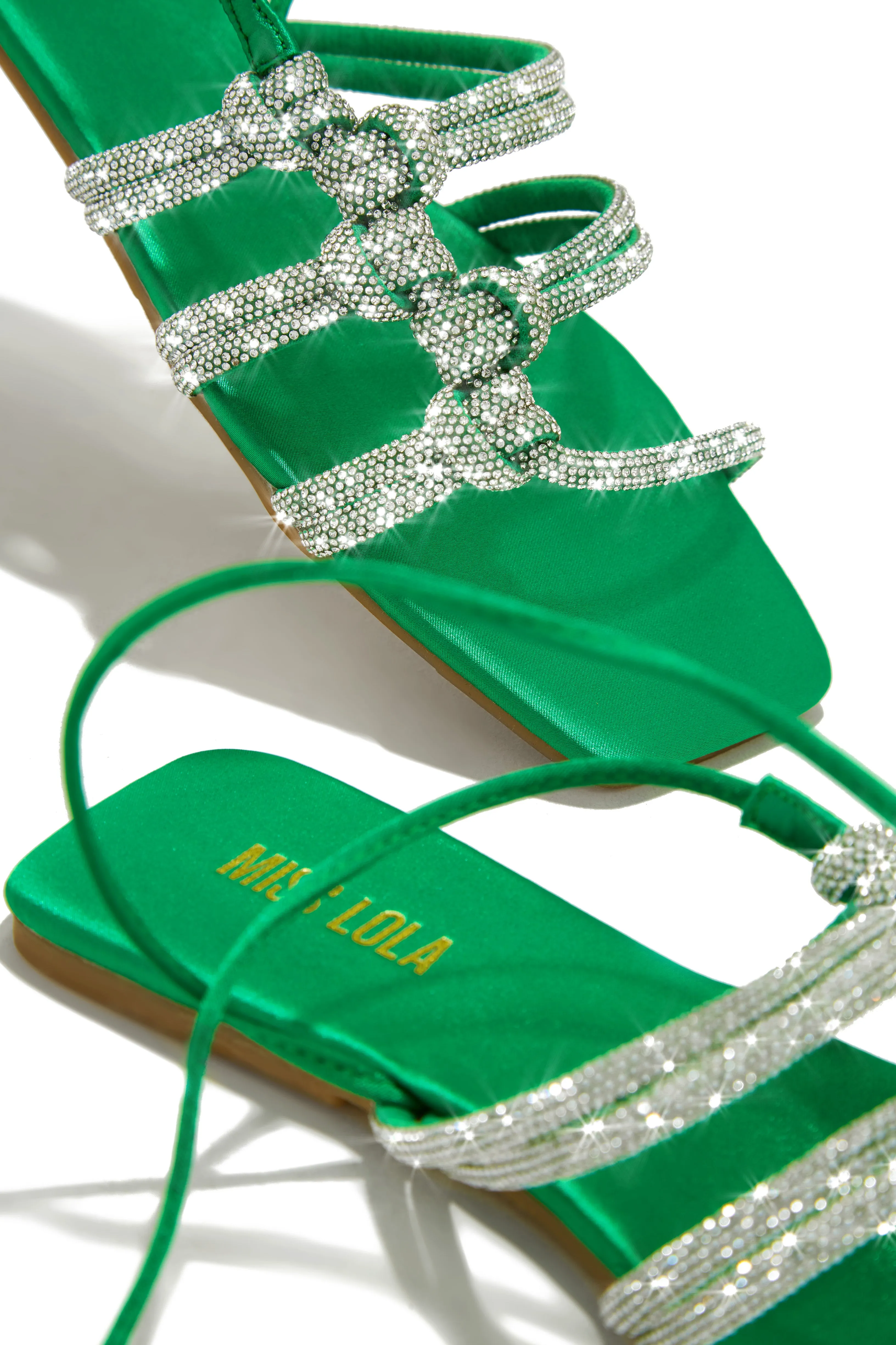 Ibiza Nights Embellished Lace Up Sandals - Green