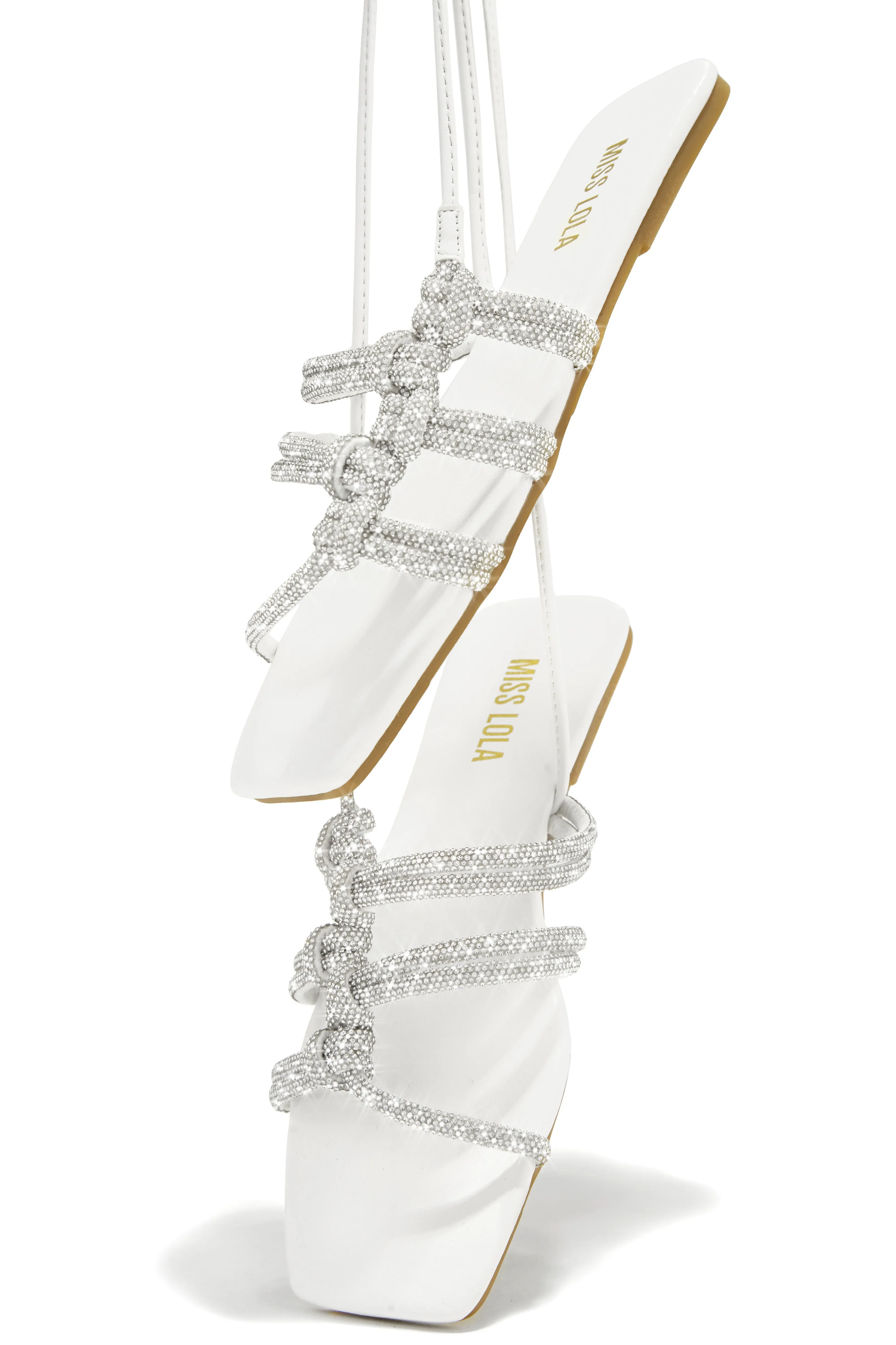 Ibiza Nights Embellished Lace Up Sandals - White