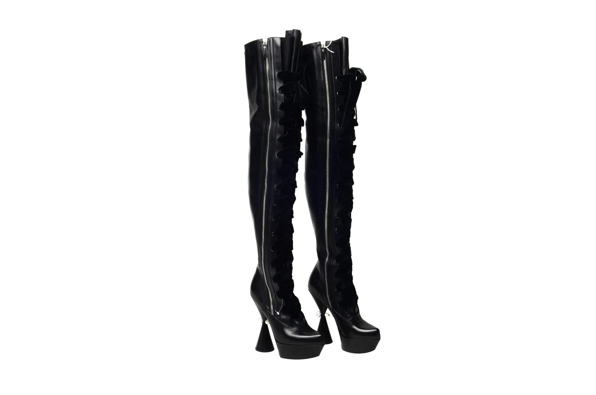 Louis Vuitton - Editorial, Brand New Iconic Cancan Thigh High Black Boots in Box - IT 38