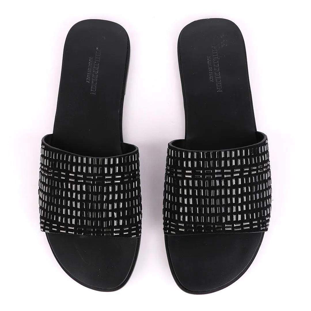 Philipp Plein Black Swarovski Embellished Slide Sandals