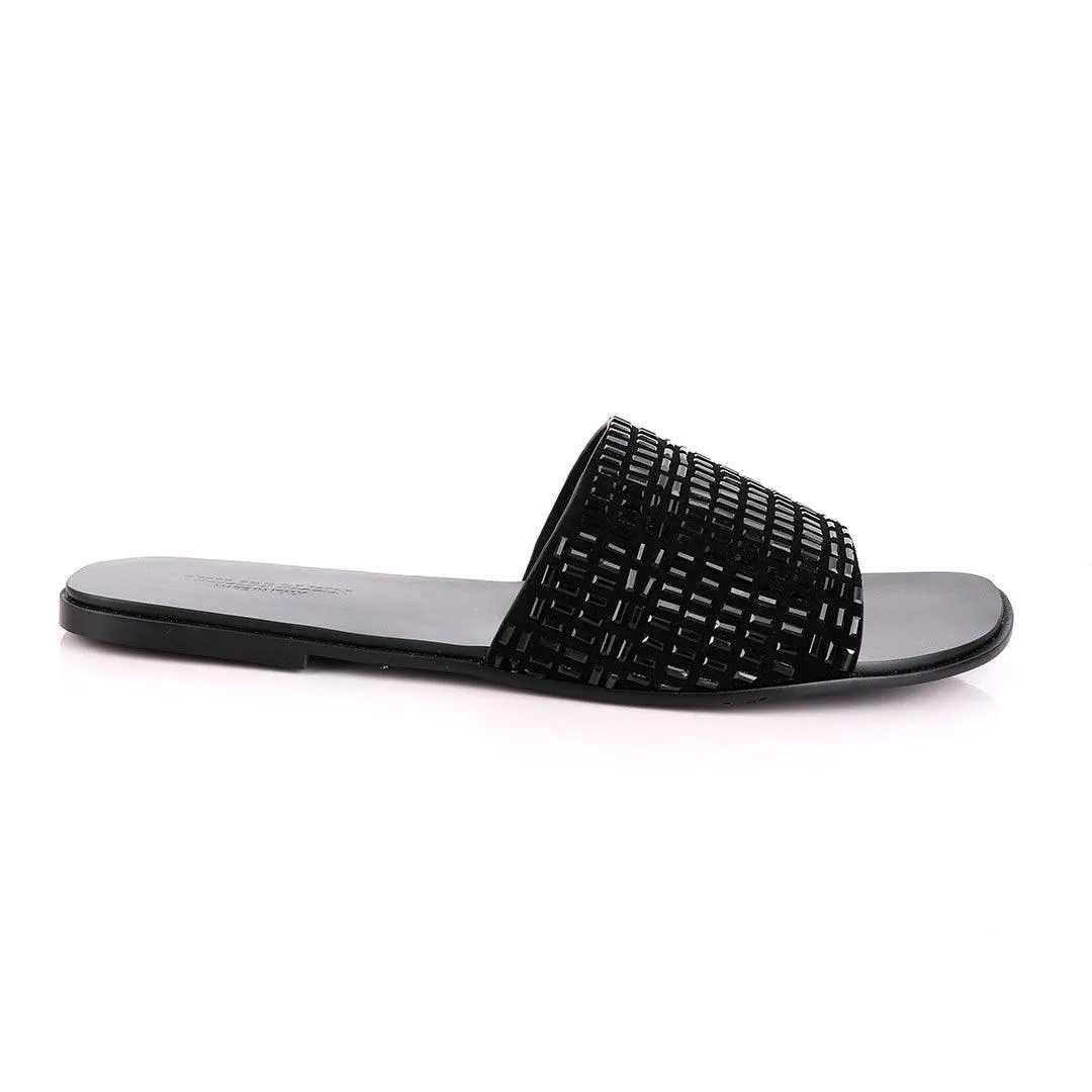 Philipp Plein Black Swarovski Embellished Slide Sandals