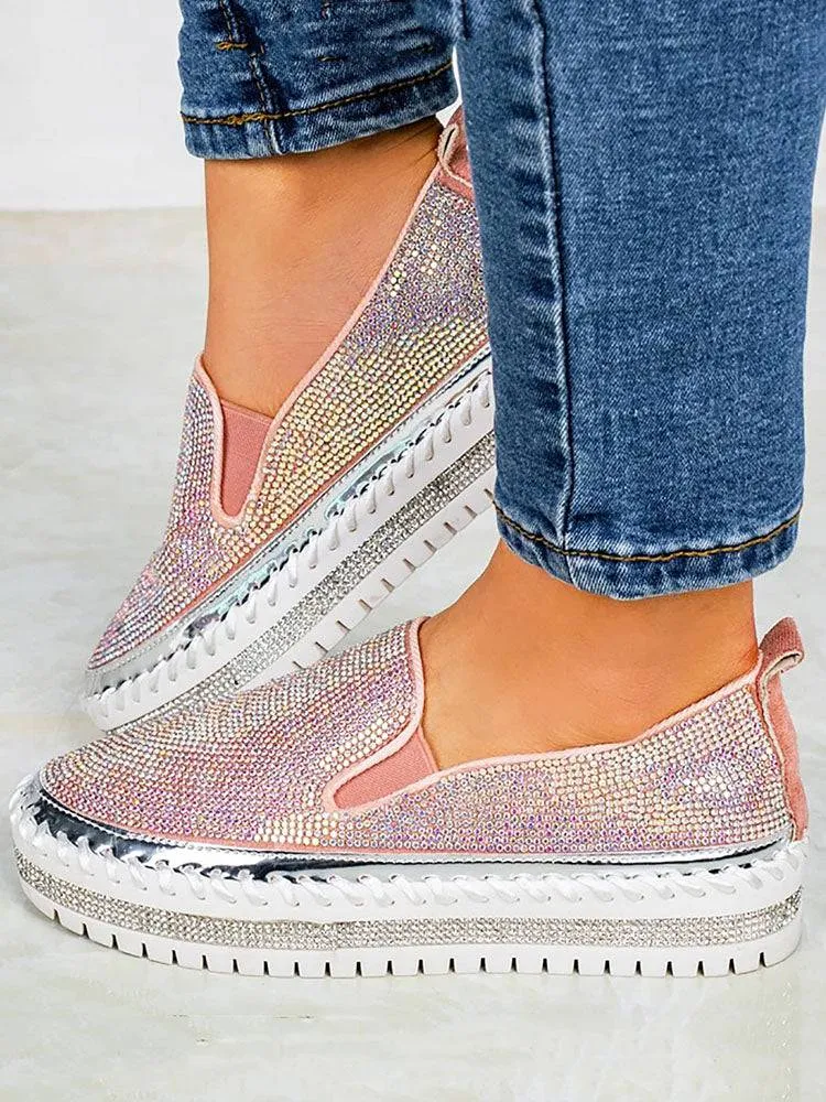 Rhinestone Platform Slip On Shoes