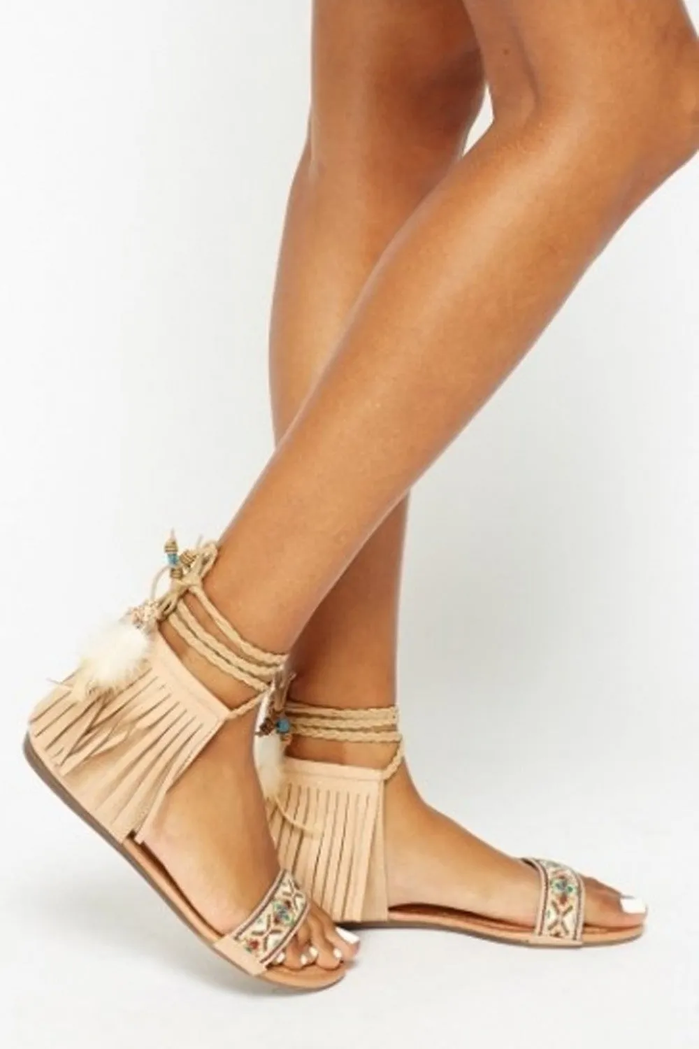 Rodeo Beige Aztec Tassel Sandals