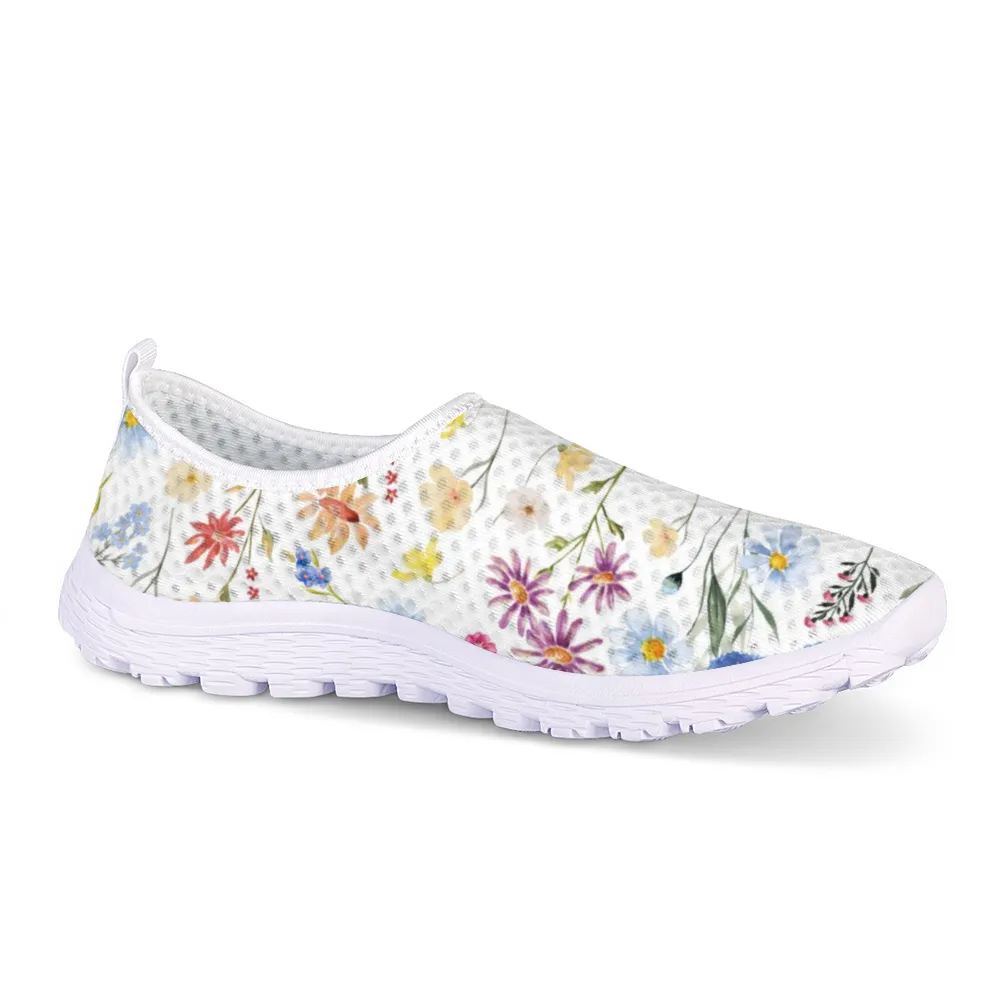 Wildflowers Painted White Non-Slip Sneakers Lightweight