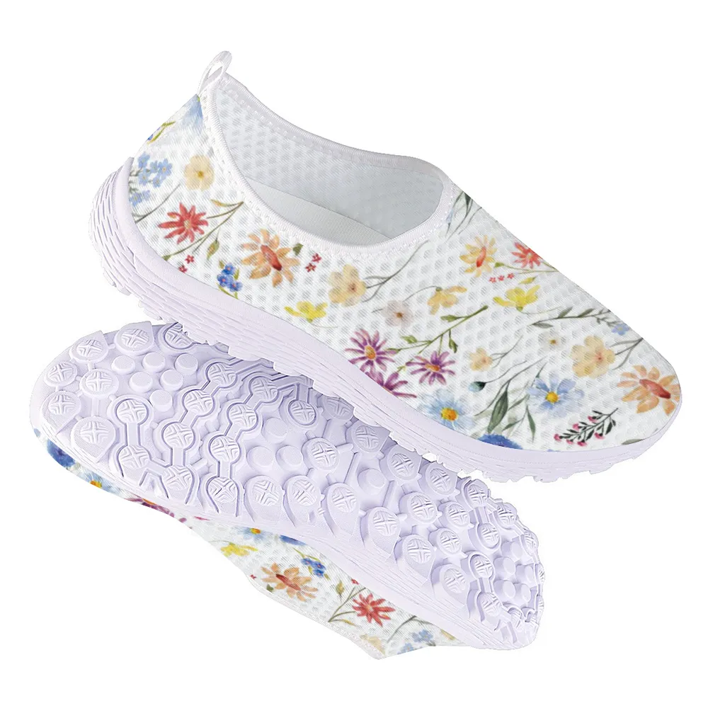 Wildflowers Painted White Non-Slip Sneakers Lightweight